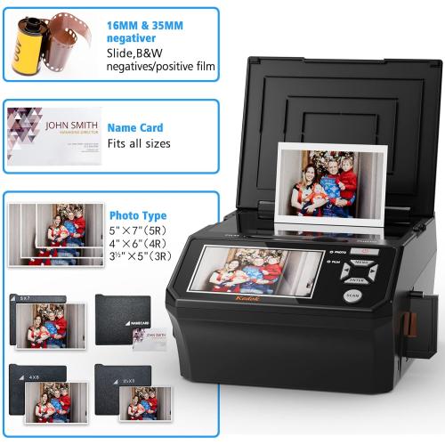 Photo,NameCard,Slide & Negative Scanner with Large 5 LCD Screen,Film and Slide Digitizer-Convert 35mm,110 Film/Photo(3R,4R,5R)/NameCard to 22MP Digital JPEG-8GB SD Card Included
