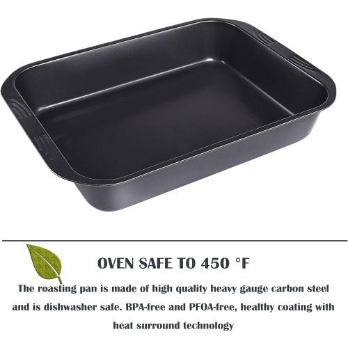 Bakeware Nonstick Roaster, Nonstick Roasting Pan with Rack, Great For Roast Chicken, Roasts And Turkeys - 15 Inch x 11 Inch (5.8 QT), Gray