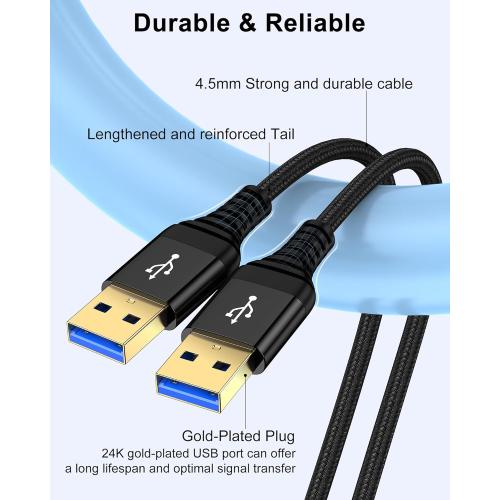 USB to USB Cable 6ft, Male to Male USB A To USB A Cable for WD Hard Drives, PC, Mac, Laptop, PS4, Xbox - USB 3.0 Type A Impresora Long Usba to Usba Cord, High-Speed Data Transfer Cable, 6 Foot