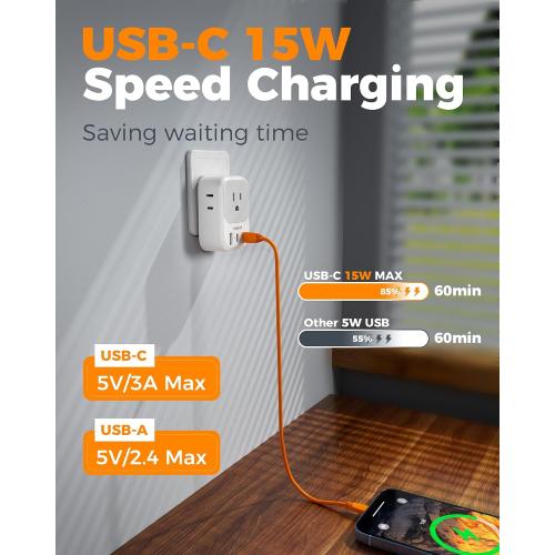 TESSAN Switzerland Travel Plug Adapter, Type J Switzerland Power Adapter with 4 Outlets 3 USB (2 USB-C), Swiss Plug for US to Rwanda Jordan Liechtenstein Madagascar, Travel Essentials