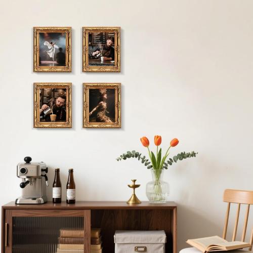 Wooden Vintage Picture Frame 8x10 Antique Gold Photo frame with Acrylic Glass for Photo Display Baroque Tabletop Wall Hanging Home Decor Picture Frames