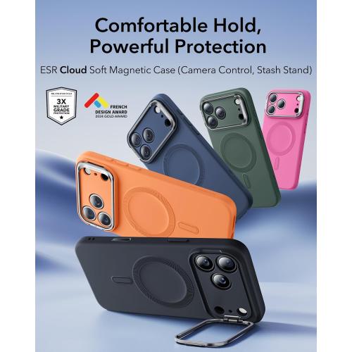 ESR Silicone Case for iPhone 17 Pro Max, Built-in Camera Stash Stand Compatible with MagSafe, Military-Grade Drop Protection Magnetic Phone Case for iPhone 17 Pro Max, Cloud Series, Black