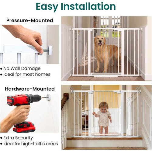 Cumbor 36 Extra Tall Baby Gate, 30-54 Wide Dog Gates for Large Dogs | Dual Lock & Auto Close Pet Gates for Stairs, Doorways & Hallways, Pressure Mounted Safety Proofing for Babies & Pets, White