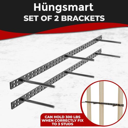Set of 2 Floating Shelf Brackets 38 inch Multiple Mounting Location Hit 3 Studs Heavy Duty Perfect Bracket for Long Shelf/ Hidden Wall Shelves Support Hardware Kitchen/Living Room/Office (8 inch Rods)