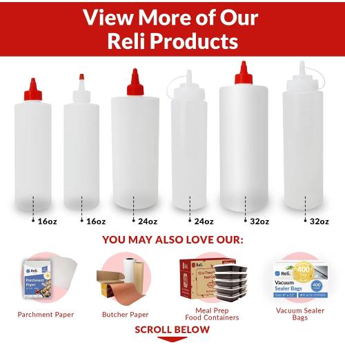 Reli. Plastic Squeeze Bottles, 16 oz. | 8 Pack | Condiment Squeeze Bottles for Sauces | Clear w/Red Twist Cap | 16 Ounce Hot Sauce, Ketchup | Condiments, Olive Oil, Liquids