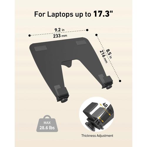 Laptop Tray for Monitor Arm - VESA Mount 100x100mm, Laptops up to 17.3in & 28.6lbs - Notebook Tray Office Desk Accessories - Black***