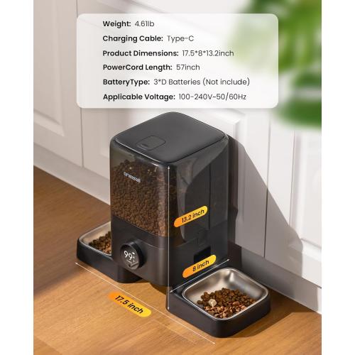 oneisall Cordless WiFi Automatic Cat Feeder for 2 Cats, Rechargeable 100-Day Battery Operated Auto Cat Feeder, 20 Cups/5L Timed Cats Food Dispenser Automatic for Large Kibble, Smart App Control