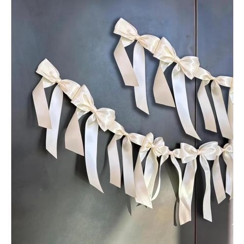 Ivory White Bow Garland Hanging Decorations, Pre-String Coquette Bow Garlands, 2Pcs Party Garlands for Bachelorette Party, Bridal Shower, Wedding Favors, Birthday Party, Engagement