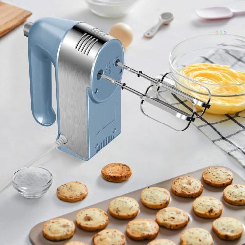 Hand Mixer Electric, 450W Kitchen Mixers with Scale Cup Storage Case, Turbo Boost/Self-Control Speed   5 Speed   Eject Button   5 Stainless Steel Accessories, For Easy Whipping Dough, Cream, Blue