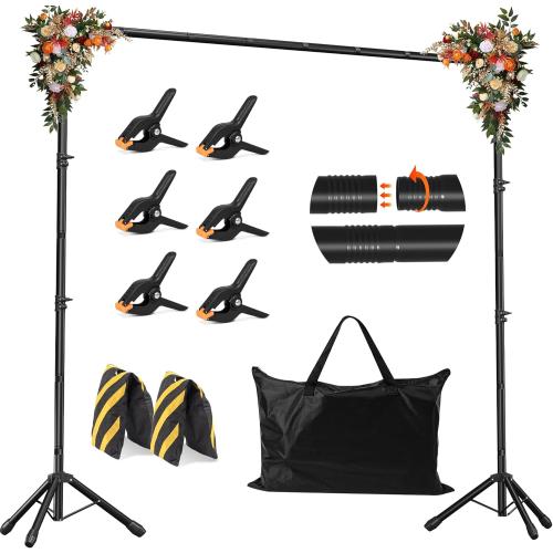JSungo 10x8.5 FT Backdrop Stand for Parties, Adjustable Photo Backdrop Stand Kit with Carrying Bag, Portable Background Stand Backdrop for Wedding, Photoshoot, and Photo Studio