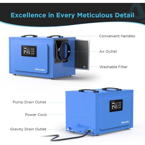 125 Pints Commercial Dehumidifier with Pump for Crawl Spaces & Basements with Drain Hose, Industrial Grade Water Damage Restoration for up to 6,000 sq ft, Auto Defrost, Memory Starting