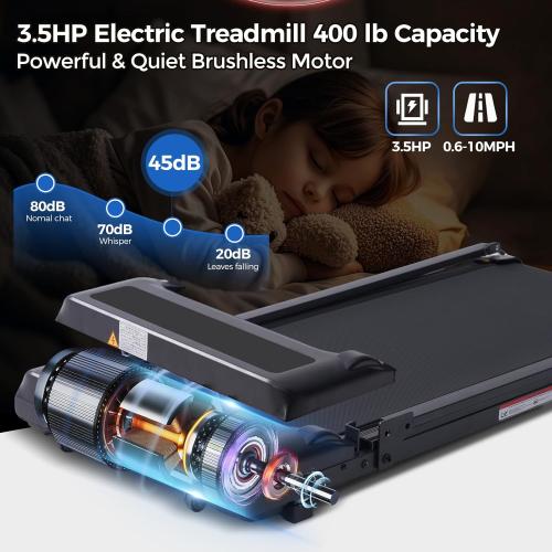Walking Pad Treadmill with Handle Bar, Compact Portable Treadmills for Home Small, Electric Walking Pads with Handles, 3.5HP Quiet Motor and LED Display, 400 LBS Capacity