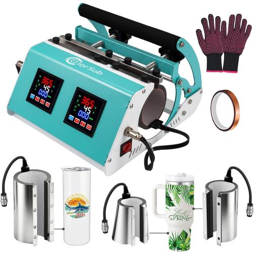 ColorSub 3 in 1 40 OZ Tumbler Heat Press Machine 110 V 20 OZ Mug Press Sublimation Machine for Sublimation 40 OZ Tumbler with Handle Straight Tumblers Bottles Mugs Glass Cup Printing Teal