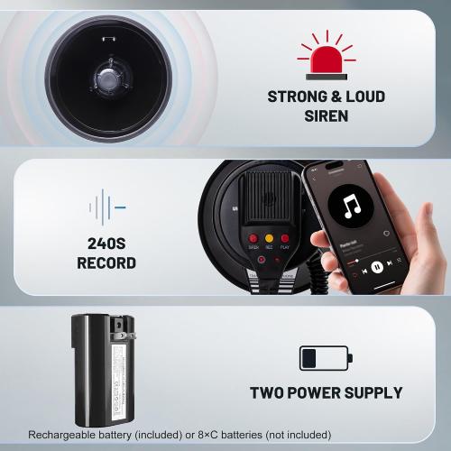 Black MyMealivos 50W Bluetooth Megaphone with Rechargeable Battery-Professional Bullhorn with Siren&240s Recording Supports USB/SD/3.5mm Aux-1600ft Range for Sports Police Emergency Outdoor Activities