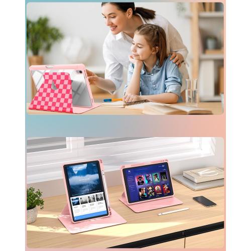 for iPad A16 Case - for iPad 10th Generation Case 10.9 Inch Women Girls Cute Girly Teens Kids Pretty Checkered Unique Aesthetic Rotating Stand Folio Tablet Cover for Apple 10/11 2025