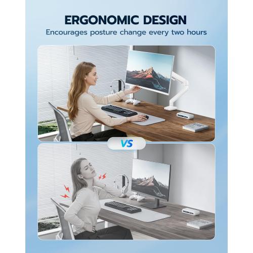 ARES WING Heavy Duty Single Monitor Arm - Fully Adjustable Monitor Mount for 17-40 Ultrawide Screens up to 26.4 lbs with Clamp/Grommet Desk Mount, 75/100 Vesa Mount, White
