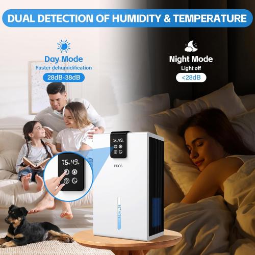 Dehumidifier, Dehumidifiers for Home, 98 OZ Water Tank, (1000 sq.ft) Quiet Dehumidifier for Basement Bathroom Bedroom with Humidity Display, Auto Shut Off, Relaxing 7 Color Ambient Light(White)