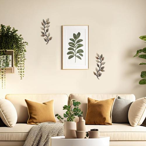 Zhengmy 2 Pieces Metal Tree Leaf Wall Decor Vine Olive Branch Leaf Wall Art Living Room, Hallway Wall Decor Outdoor Decoration(Vintage Brown)