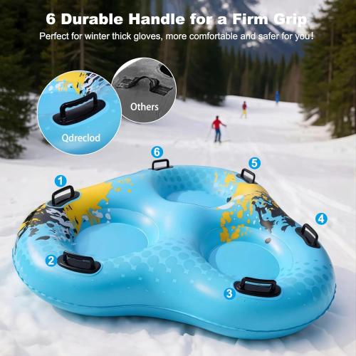 3-Seat Snow Tube Sled, 55 Inflatable Heavy Duty Snow Sled for Adults, Thickened Bottom Snow Tubes with 6 Reinforced Handles, Winter Outdoor Family Christmas for Sledding Gifts