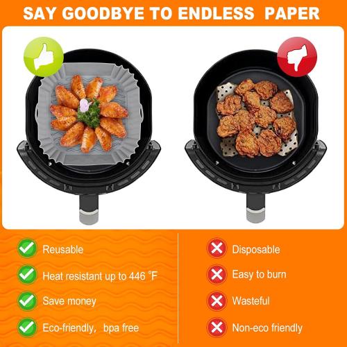 2 PCS Square Silicone Air Fryer Liners - 8 Inch Air Fryer Reusable Liners - Kitchen Accessories - AirFryer Inserts for 4 to 7 QT Oven Microwave Accessories (Grey   Pink)
