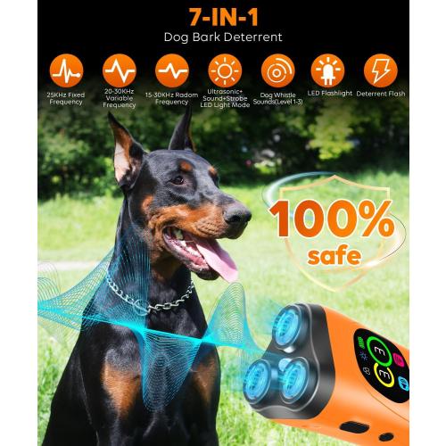 Dog Bark Deterrent Device,3X Ultrasonic Anti Barking with Color LCD Screen,7 Training Modes 35 FT Range Correct Bad Behavior Indoors Outdoors,Safe & Humane Rechargeable Bark Control for Dogs-Orange