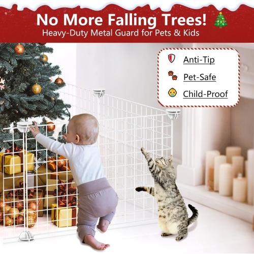 8 Pieces Christmas Tree Fences, 50 * 75Cm/19 * 29Inch Mini Metal Christmas Fence Panels for Protecting The Tree from Pets and Puppy Dogs, White