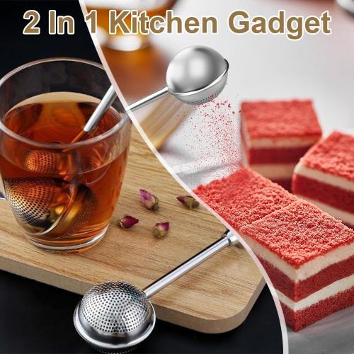 2Pcs Stainless Steel Tea Strainer Tea Infuser for Loose Leaf Tea,Tea Diffusers Fine Mesh Tea Ball Tea Accessories, Baking Supplies Baker's Dusting Wand Sugar Shaker Duster Flour Duster (Full Mesh)
