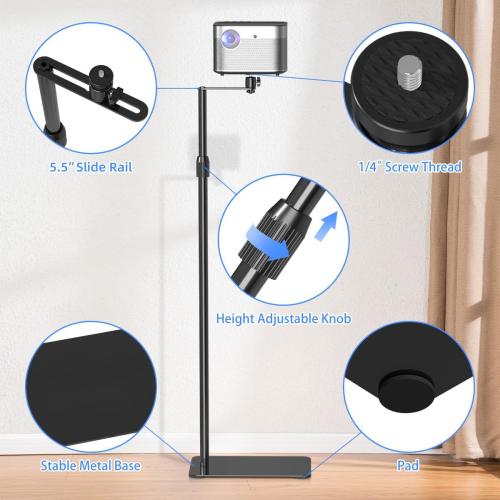 suptek Projector Stand Against Wall Hidden Stand, 360°Swivel, Height Adjustable, Mini Projector Mount Bracket, Compatible with Home Office Video Vlog DVR Camera, PR001FP