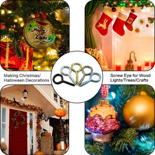 191pcs Screw Eyes Zinc Plated Metal Eye Hook Screw Self Tapping Screws Includes 9 Sizes Color Black