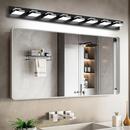 LED Modern Bathroom Vanity Light Fixtures, Dimmable Matte Black Vanity Lights for Bathroom Lighting Fixtures Over Mirror, with 360° Rotatable Acrylic Heads 8-Light 54-inch (Cool White 6000K)