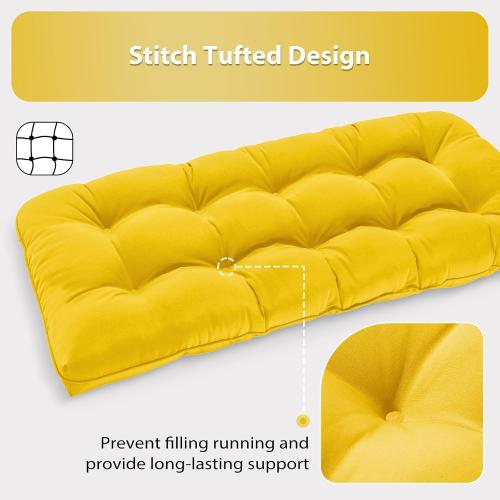 Tufted Bench Cushions for Outdoor Furniture, 44 x 19 Porch Swing Cushions Filled with Foam, Overstuffed Patio Cushions for Bench Loveseat with 2-3 Seats,Thick and Water Resistant, Yellow
