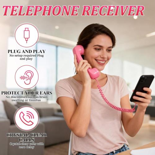 Retro Phone Handset, 2026 New Retro Style Type-C Phone Handset,Vintage Wired Plug in Handheld Cell Phone Receiver with Microphone, Suitable for Cell Mobile Video Conferences,Calls,Meetings (Black)