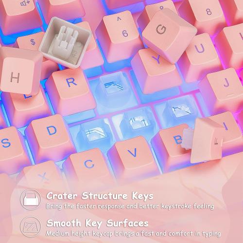 CHONCHOW Pink Gaming Keyboard and Mouse Combo with led, 104 Keys Wired Light Up Keyboard and Colorful Mouse for PC Laptop Computer PS4 Xbox, 19 Keys Anti-Ghosting, Multimedia Keys, Number Pad
