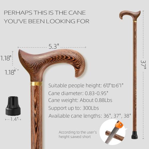 Walking Cane, Available in Multiple Inches Wooden Cane Support up to 300 Lbs, Suitable for Fancy Wooden Walking Cane for Men and Women with Extreme Demands