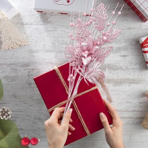 ROSELEAF 28 Pack Christmas Tree Picks and Sprays, Pink Christmas Ornaments Artificial Glitter Berry Flowers Stem Branches Ornaments for Christmas Tree Gift Small Vase Home Holiday Wedding Party