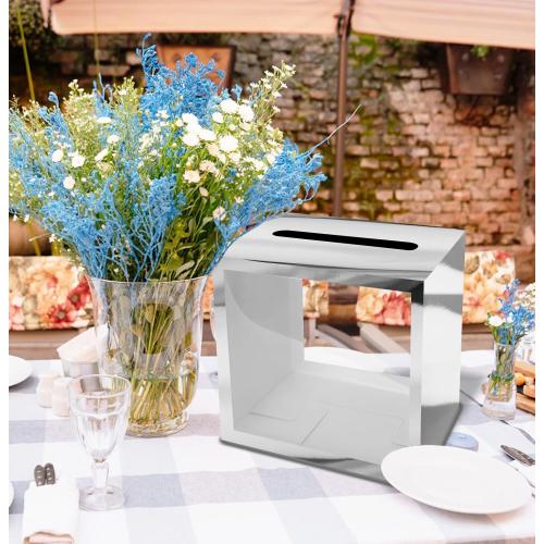 SietDESEO Silver Card Box for Party with Clear Window Box for Cards Receiving for Wedding Birthday Graduation Baby Shower Decorations Raffle Ticket Box
