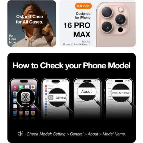 TORRAS Desert Titanium for iPhone 16 Pro Max Case, [Military Grade Drop Tested][Fit for MagSafe] [Built-in Stand] Translucent Slim Soft Edge Case for iPhone 16 Pro Max 6.9 2024, Rose Gold