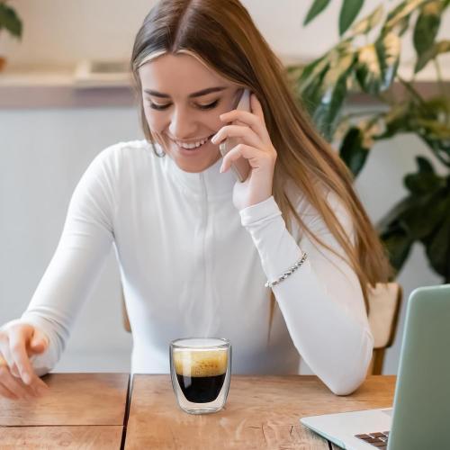 Double Walled Espresso Cups Set of 4 (50% Thicker), 3 Ounce Clear Expresso Coffee Mugs, Espresso Shot Glasses, Double Wall Insulated Espresso Cups Suit for Espresso Machine, Microwave Safe