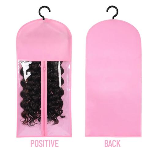 3PCS Hair Extension Holder Dust-proof Bags with Hanger Portable Storage for Multiple Wigs Holder Stand with Transparent Zip Up Closure