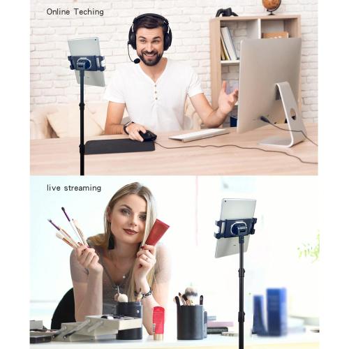 Raking Tablet Floor Stand, Height Adjustable Cellphone Floor Stand with 360°Rotating Tripod Mount, Compatible with iPhone iPad Mini/Air/Pro and All 5.5-12.9 Inch Devices