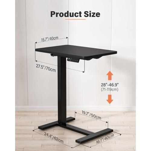 Small Electric Standing Desk - Adjustable Height Bedside Laptop Table with Wheels, Mobile, Portable Rolling Computer Workstation Sit Stand Table for Home Office, Sofa, Couch Use WHITE