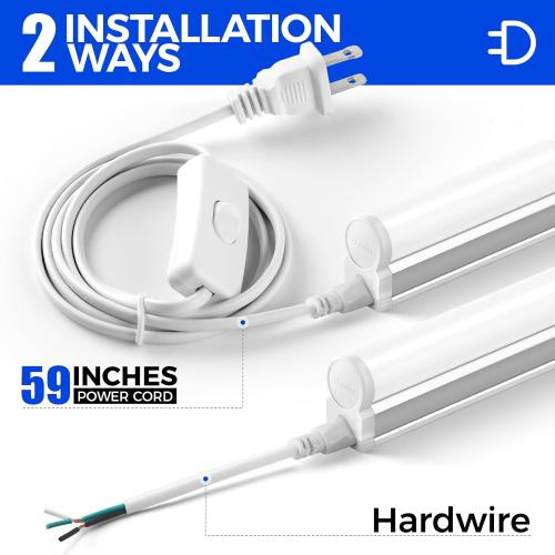 Barrina 6 Pack LED T5 Single Fixture, 4FT, 2200lm, 4000K Daylight Glow, 20W, Utility Shop Light, Ceiling and Under Cabinet Light, ETL Listed, Corded Electric with ON/Off Switch