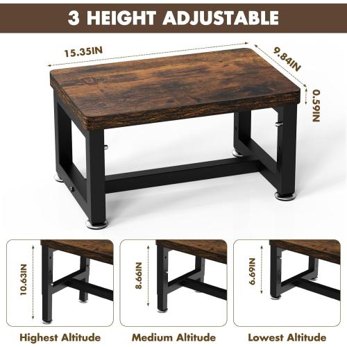 Step Stool, Height-Adjustable Wooden Step Ladder Metal Foot Stool Small Kitchen Stool Helper for Toddler Adults Elderly, Ladder Chair for Home Bedside Bathroom Sink Potty-Black