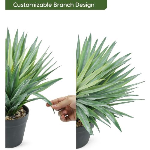 Velener Artificial Agave Plant in Black Pot with Real Stone Pebbles, Large Fake Agave Plants for Indoor and Outdoor-15 inches Tall, 81 Leaves