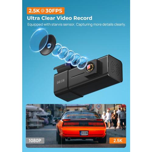 Dash Cam 2.5K 1440P Front Dashcam for Cars, E-YEEGER Mini WiFi Hidden Dashcams with App, Night Vision Car Camera, 24H Parking Mode, G-Sensor, Loop Recording, Free 32G Card, Support 256GB Max, Black