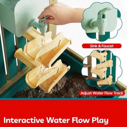 TOP BRIGHT 4 In 1 Mud Kitchen for Kids, Wooden Outdoor Playhouse for Water & Sand Play, Cooking & Gardening Playset with Accessories, Sensory Table Set, Backyard Pretend Play Toy for Boys Girls Ages 3