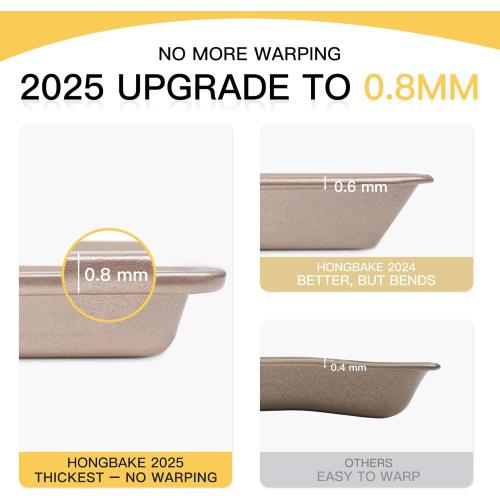 HONGBAKE Baking Sheet Pan Set of 3, Cookie Sheets for Oven, Nonstick Half/Quarter/Jelly Roll Pans with Diamond Texture Pattern, 0.8mm Thick Heavy Duty Cookie Tray, Champagne Gold