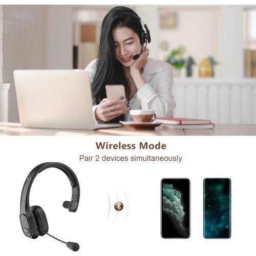 COMEXION Trucker Bluetooth Headset V5.0, Wireless Headset with Noise Canceling&Mute Microphone for Cell Phones, On Ear Bluetooth Headphone for Computer, Zoom Meetings, Skype, Home Office