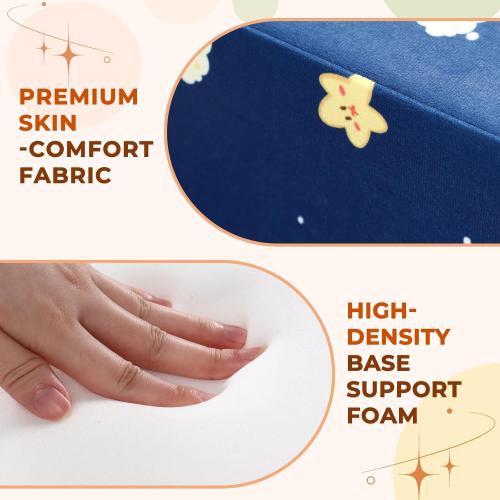 Portable 3-in-1 Toddler Travel Sofa, Soft Fabric&High-Density Foam | Easy-Clean Machine Washable Cover with Moon Star Cloud Print for Camping & Indoor/Outdoor Use - Blue