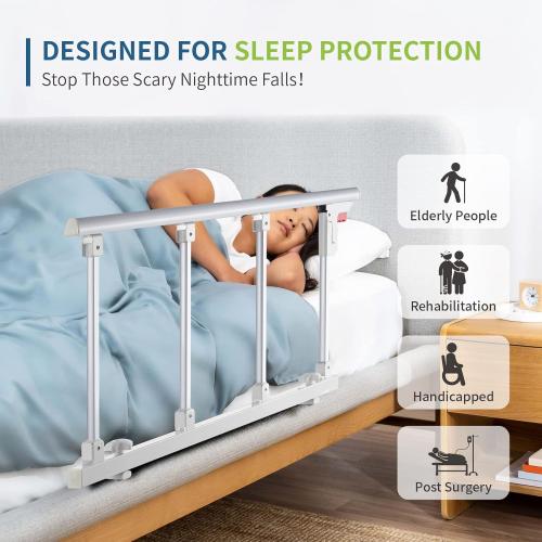 Bed Rails for Elderly Adults Safety, Folding Bedside Assist Rail Handle, Fall Prevention Safety Hand Guard Grab for Seniors & Surgery Patients, Fit King, Queen, Full, Twin(Tool-Free Assembly)